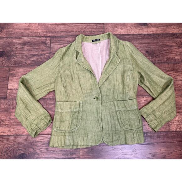 EILEEN FISHER 100% Linen Blazer Jacket Lime Green Women’s Medium Cottage - Picture 6 of 10